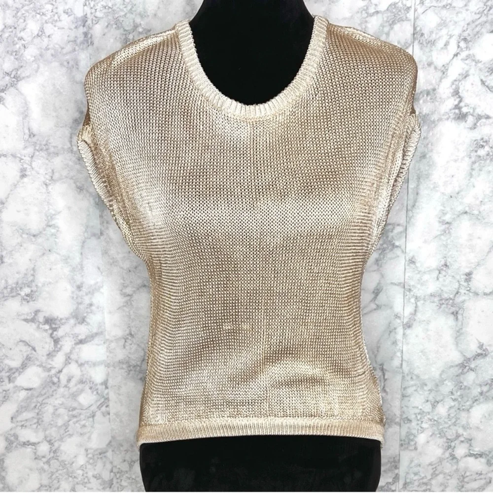 Jessica Simpson Gold Metallic Knit Top Women’s Small Y2K Shimmer Blouse